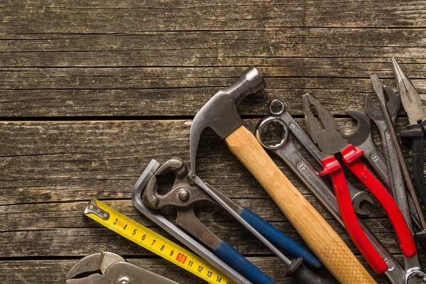 Set Van Tools Handgereedschap Voor Ambachtslieden Bovenaanzicht Platte Weergave — Stockfoto