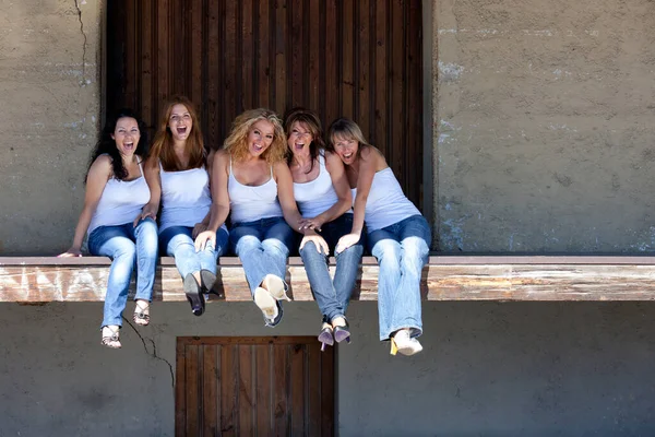 Grupo Meninas Felizes Engraçadas — Fotografia de Stock