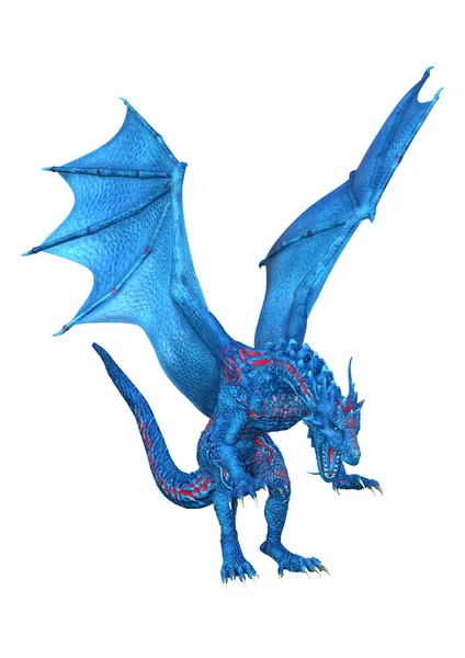 白い背景に分離された青いファンタジー ドラゴンの レンダリング — ストック写真