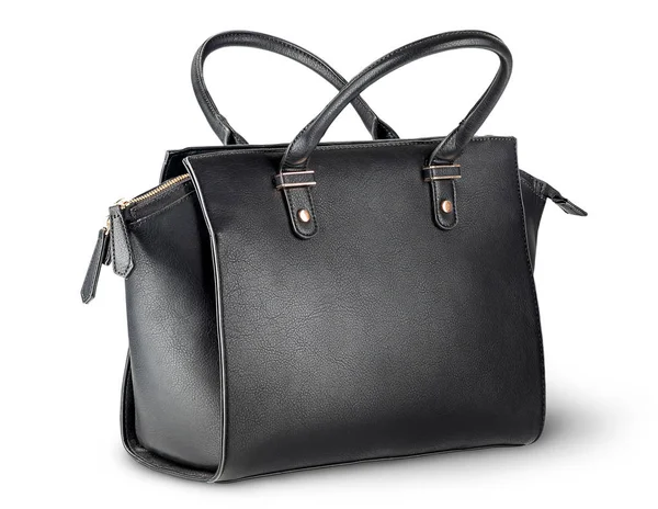 Elegante Schwarze Lederhandtasche Für Damen Isoliert Auf Weißem Hintergrund — Stockfoto