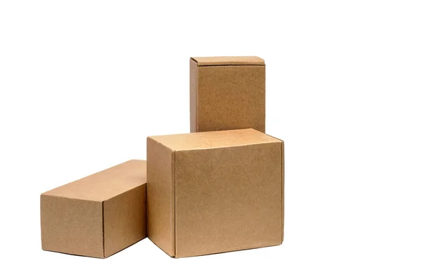 Boîtes Carton Pour Marchandises Sur Fond Blanc Taille Différente Isolé — Photo