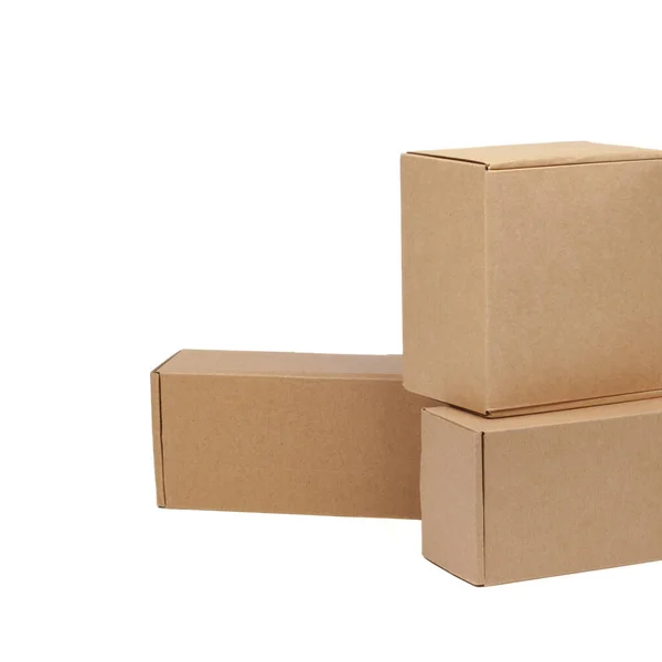 Boîtes Carton Pour Marchandises Sur Fond Blanc Taille Différente Isolé — Photo