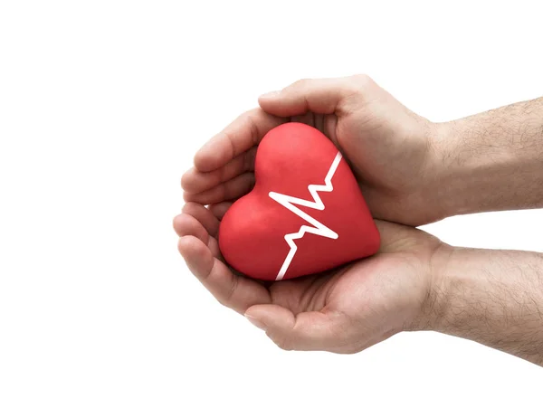 Rotes Herz Mit Puls Menschenhänden — Stockfoto