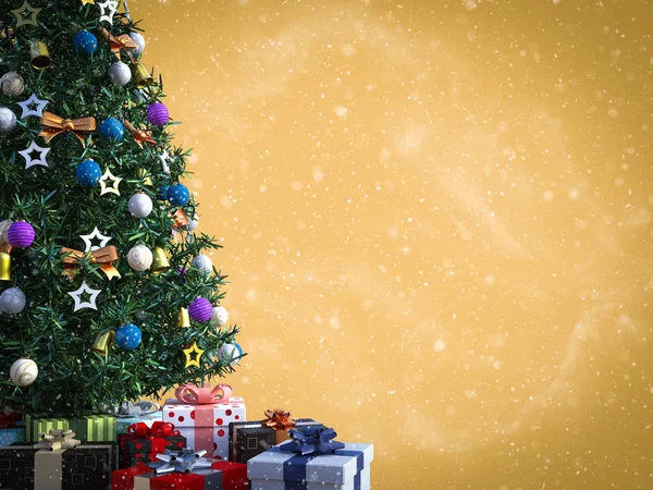 Weergave Van Een Gedecoreerde Kerstboom Met Een Heleboel Cadeautjes Eronder — Stockfoto