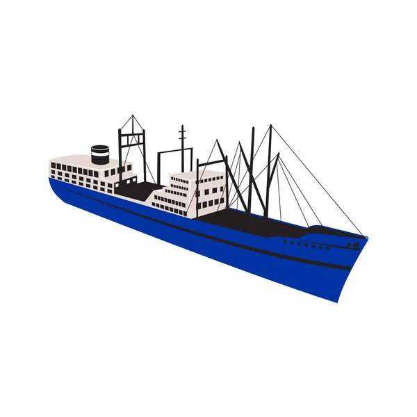 复古风格的插图 从高角度在孤立的背景上看待老式货物 商船或客轮远洋轮 — 图库照片