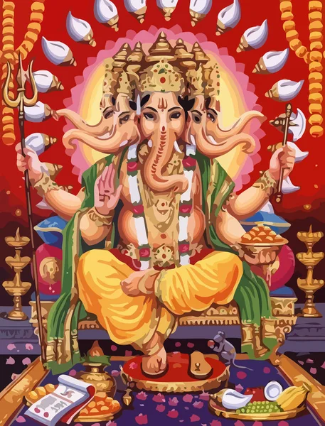 Ganesha Hindu Lorde Mitologia Abençoar Deus Frutas Oferece Ilustração — Fotografia de Stock