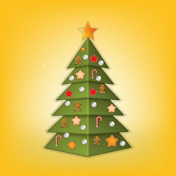 クリスマス ツリーや装飾品の黄色の挨拶 — ストック写真