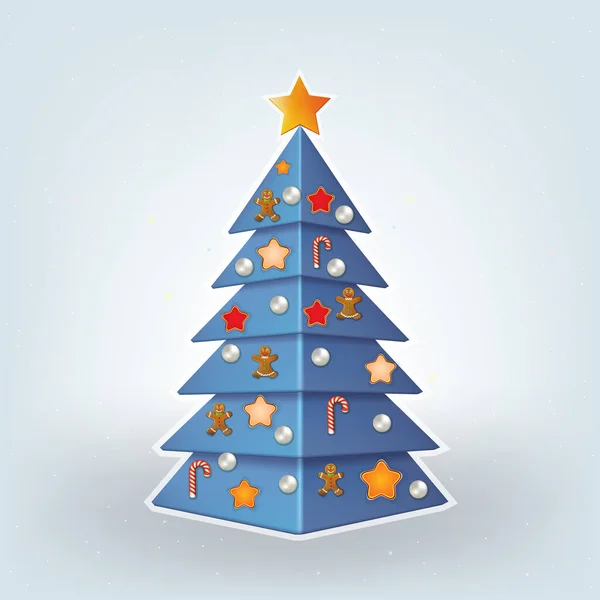 灰色の背景にブルーのクリスマス ツリーや装飾品 — ストック写真