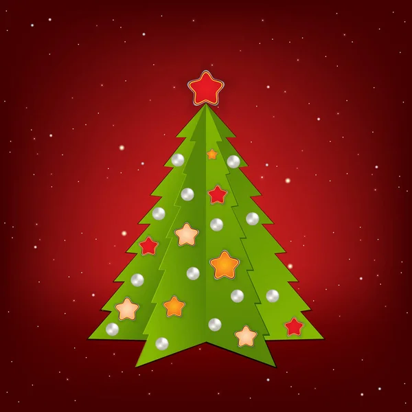 Kerstmis Rood Groet Met Boom Decoraties — Stockfoto