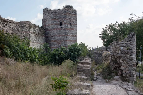 Ruines Des Murs Constantinople Célèbre Ligne Double Des Murs Théodosiens — Photo