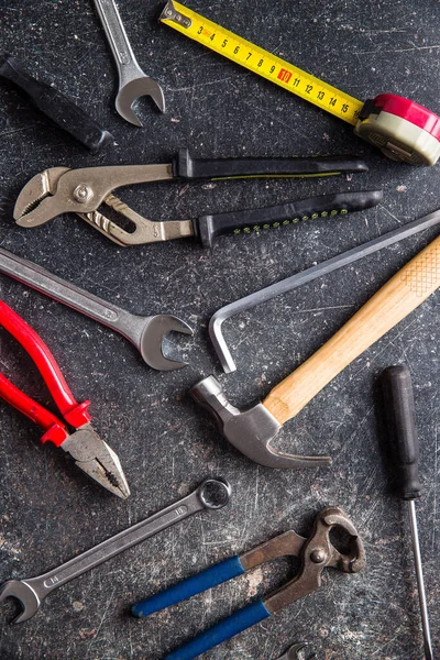 Set Tools Hand Tools Craftsmen Old Table — Stock Photo, Image