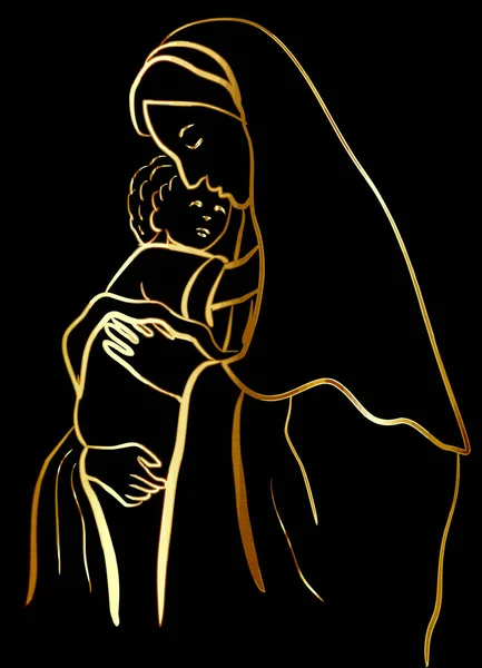 Heilige Maagd Maria Baby Jezus Gouden Illustratie — Stockfoto