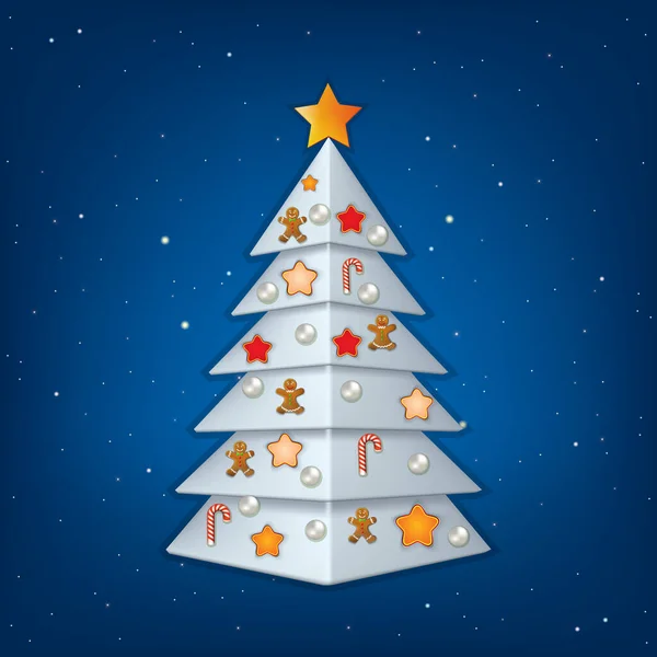 Kék Háttér Fehér Karácsonyfa Dekorációk — Stock Fotó