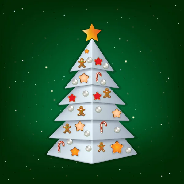 Zöld Háttér Fehér Karácsonyfa Dekorációk — Stock Fotó