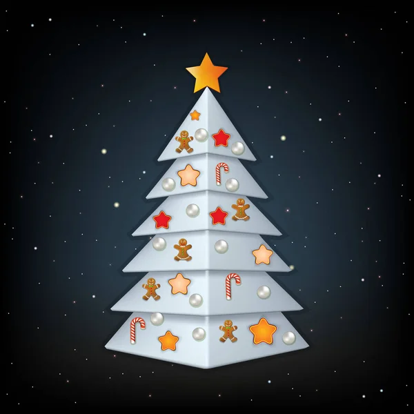 Fundo Preto Com Árvore Natal Branco Decorações — Fotografia de Stock
