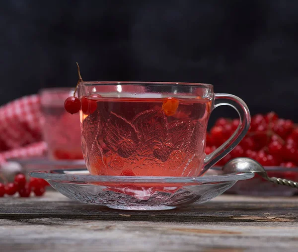 Heißer Viburnum Tee Einer Transparenten Tasse Mit Henkel Und Untertasse — Stockfoto