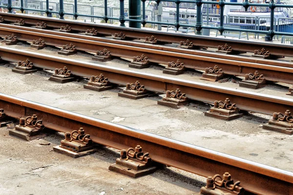 Nahaufnahme Leerer Gerader Bahngleise Perspektivische Sicht — Stockfoto