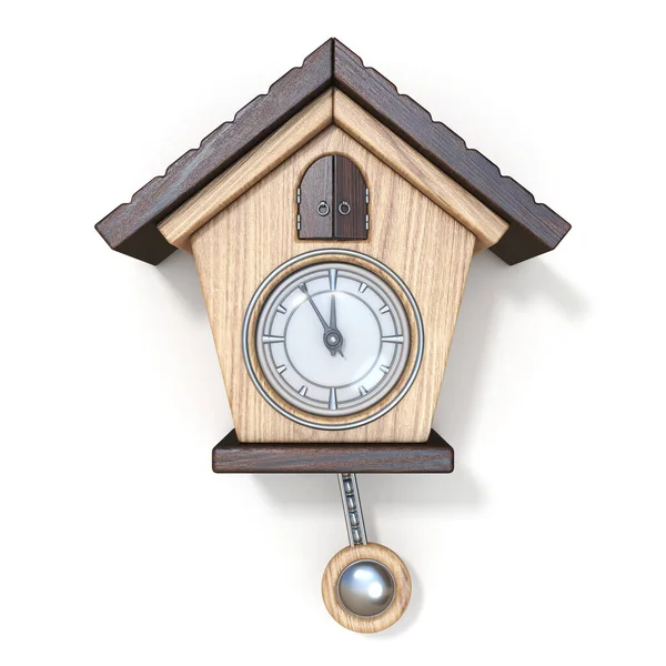 Traditional Wooden Cuckoo Clock Front View Rendering Illustration Isolated White — Stock Photo, Image