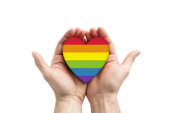 Σύμβολο Καρδιά Ουράνιο Τόξο Λοατ Αγάπη Στα Χέρια — Φωτογραφία Αρχείου