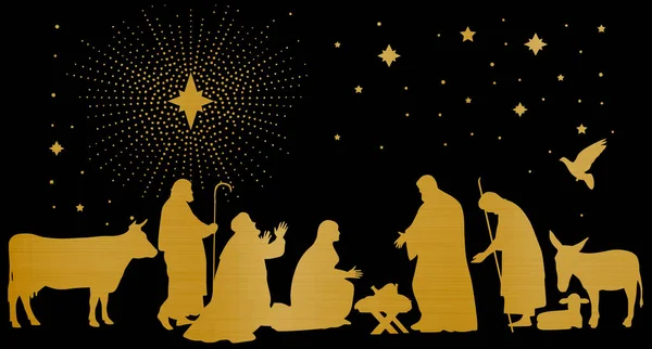 Jesus Bibliska Född Öken Baby King Star Metallic Gyllene Illustration — Stockfoto