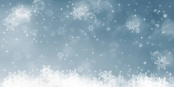 圣诞装饰用雪花的冷蓝色冬季背景图 — 图库照片