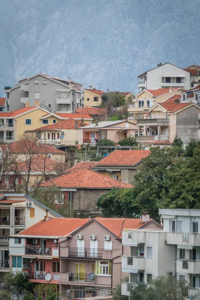 Utsikt Över Sluttningen Bostäder Kotor Bay Och Stad Sett Från — Stockfoto