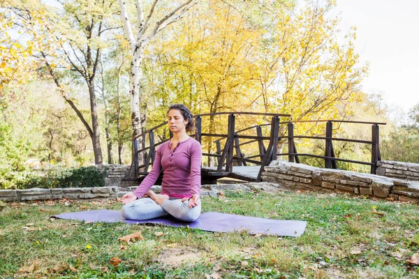 Здоровая Молодая Красивая Женщина Практикует Йогу Медитацию Лотосном Позе Упражнения — стоковое фото