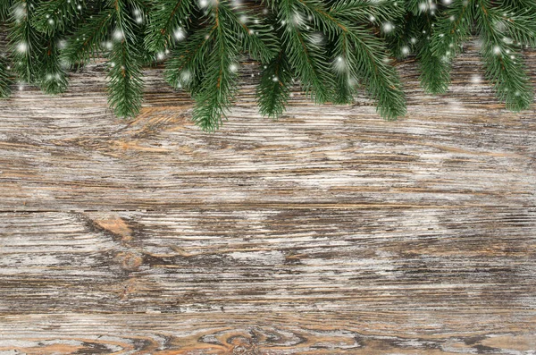 Boże Narodzenie Nowy Rok Drewniane Tła Jodły Stylu Rustykalnym Snowy — Zdjęcie stockowe