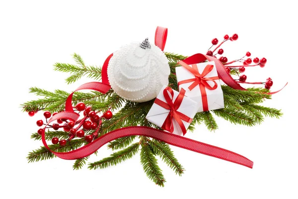 Todavía Vida Con Balón Blanco Brillante Cinta Roja Cajas Regalos —  Fotos de Stock