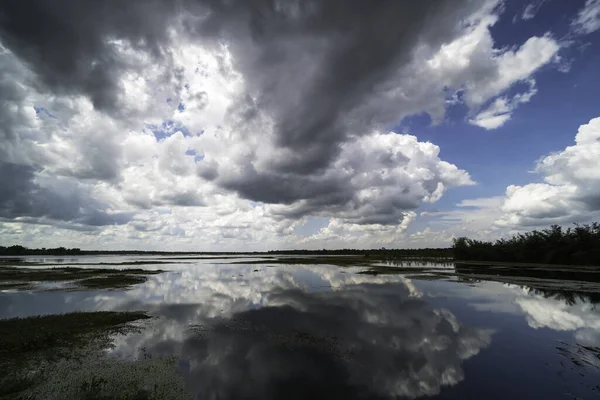 Стояча Вода Відображає Небо Кумульськими Хмарами — стокове фото