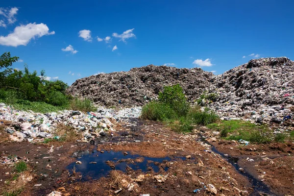 Discarica Nella Natura Con Cielo Blu Nuvole — Foto Stock