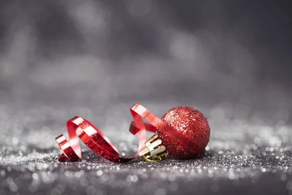 Fond Noël Pétillant Avec Des Boules Rouges — Photo