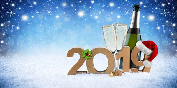 Feliz Año Nuevo 2019 Número Con Santa Sombrero Cuatro Hojas — Foto de Stock