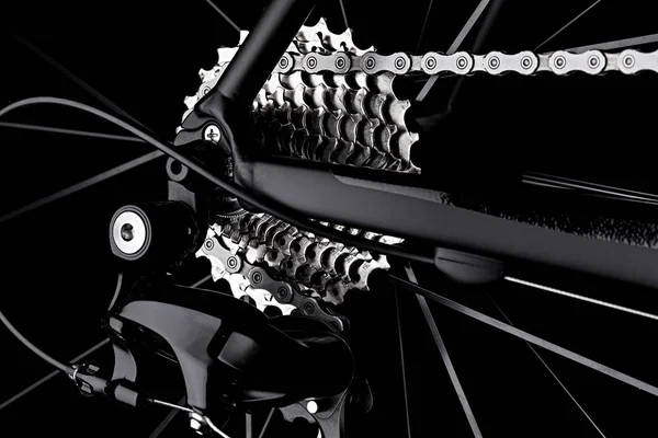 Bicicleta Bicicleta Traseiro Derailleur Engrenagem Casette Cadeia Detalhe Close Tiro — Fotografia de Stock