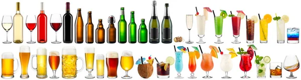 Enorme Conjunto Colección Bebidas Alcohólicas Vino Champán Cerveza Coloridos Cócteles — Foto de Stock