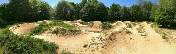 Vuil Pompspoor Fiets Mtb Mountainbike Slopestyle Baan Breed Panorama — Stockfoto