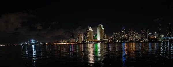 Beautiful View San Diego Downtown Skyline Night Lights Town Reflecting — Stock Photo, Image