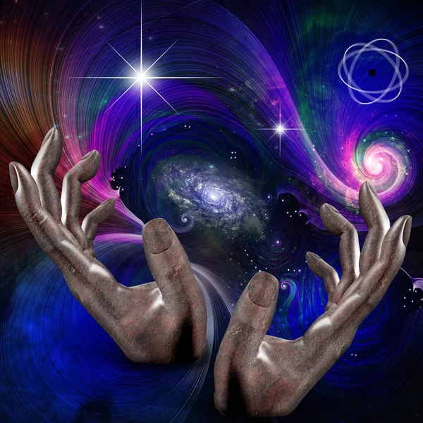 Руки Глибокому Космосі Галактики Зірки — стокове фото