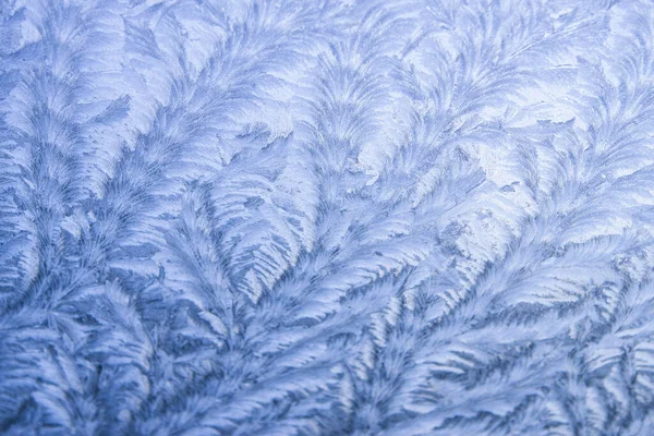 Kristallweißes Frostmuster Auf Einem Kalten Morgenglas — Stockfoto