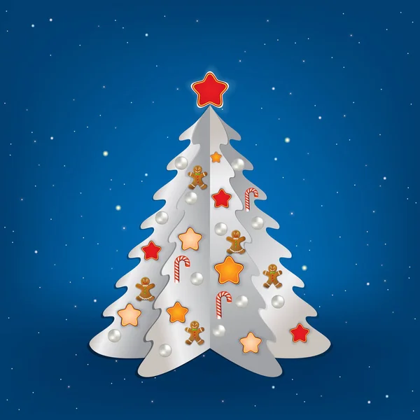 Natal Saudação Azul Com Árvore Branca Decorações — Fotografia de Stock