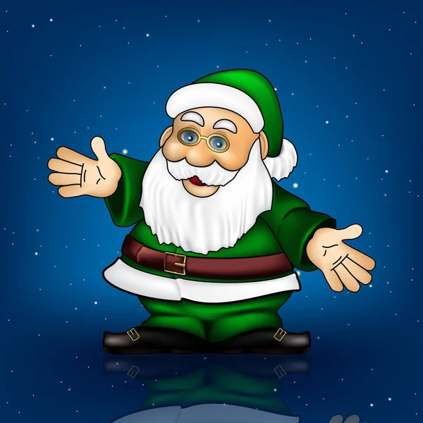 Natale Blu Saluto Con Babbo Natale Fiocchi Neve — Foto Stock