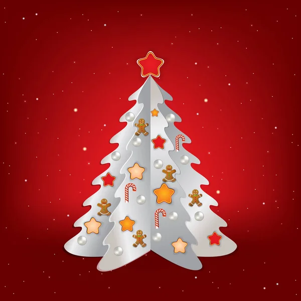 白い木と装飾とクリスマスの赤い挨拶 — ストック写真