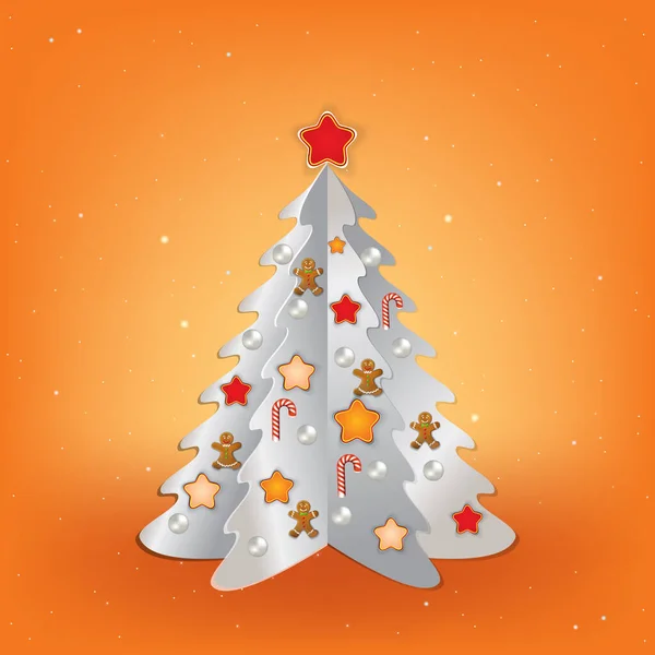 白い木と装飾とクリスマスオレンジ色の挨拶 — ストック写真