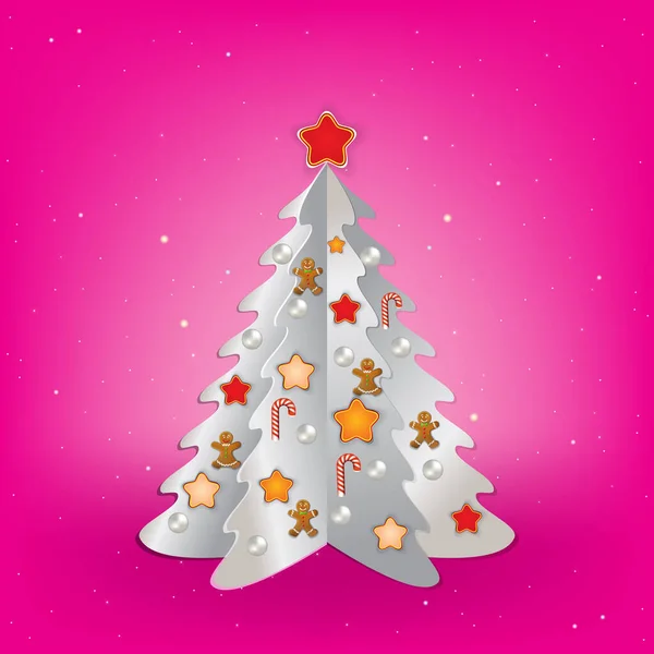 白い木と装飾とクリスマスピンクの挨拶 — ストック写真
