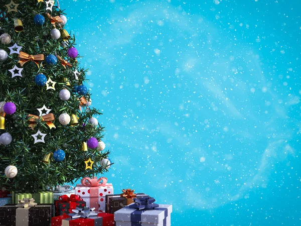 Weergave Van Een Versierde Kerstboom Met Veel Cadeautjes Eronder Met — Stockfoto