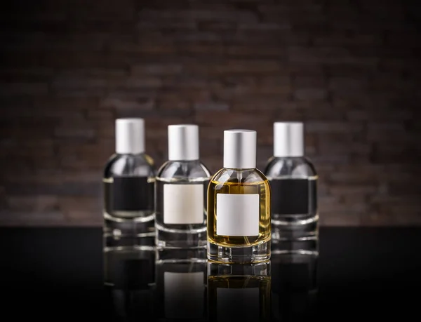 Perfume Glass Bottle Clipping Path Black Table — Stock Photo, Image