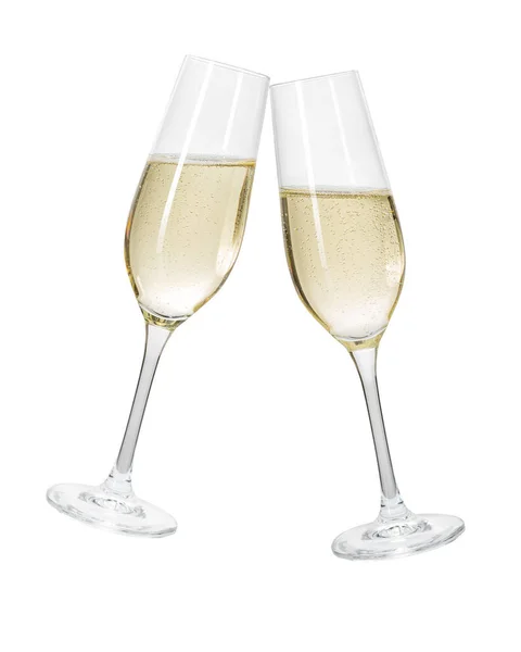 Due Bicchieri Champagne Sfondo Bianco — Foto Stock