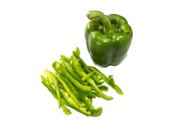 Whole Chopped Green Capsicums Isolated White Background — Stock Photo, Image