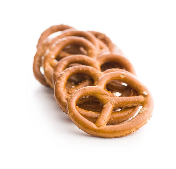 Salgado Mini Pretzels Lanche Isolado Fundo Branco — Fotografia de Stock