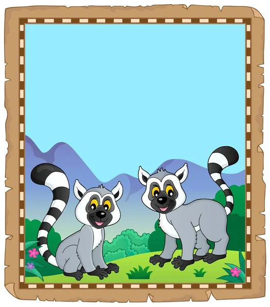 Parchemin Avec Deux Lémuriens Heureux Illustration Image — Photo